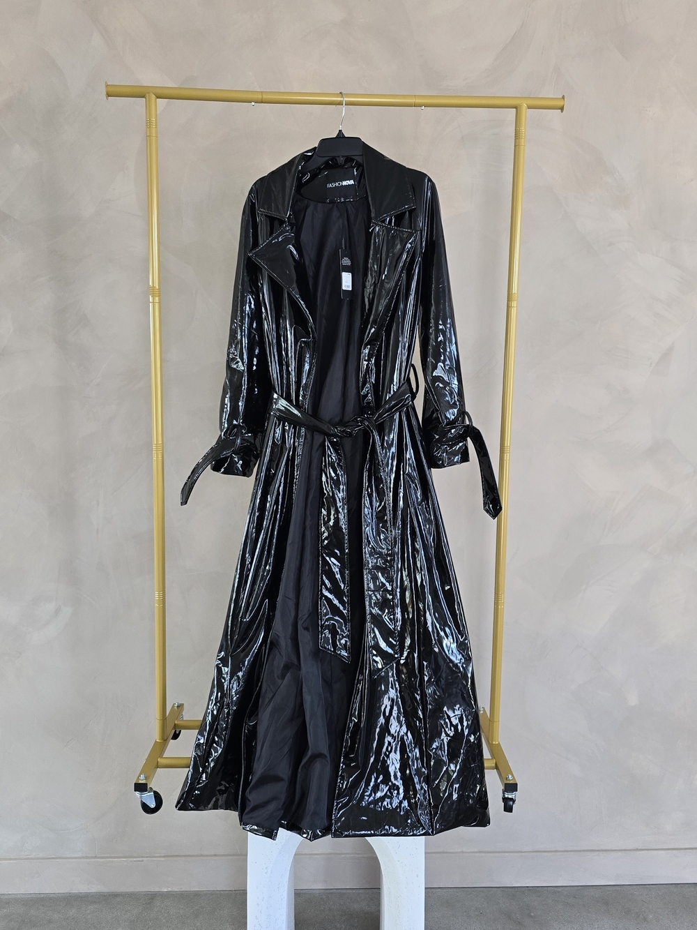 Fashion Nova Black Patent Trench Coat